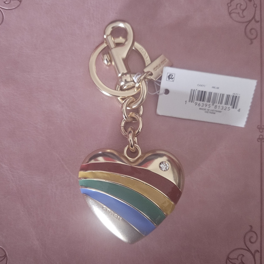 Coach Heart Bag Charm Brass Multi